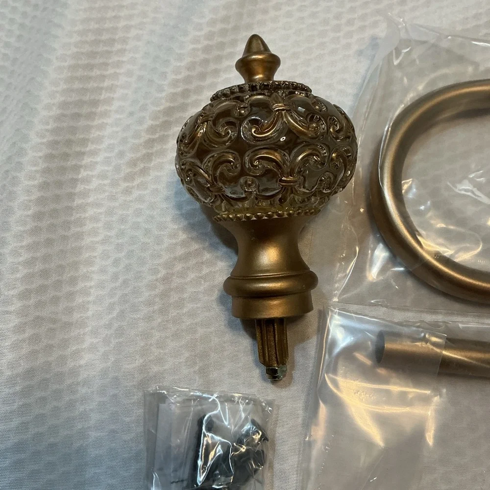 Ornate Gold Curtain Rod Finials and Brackets - Home Wall Decor